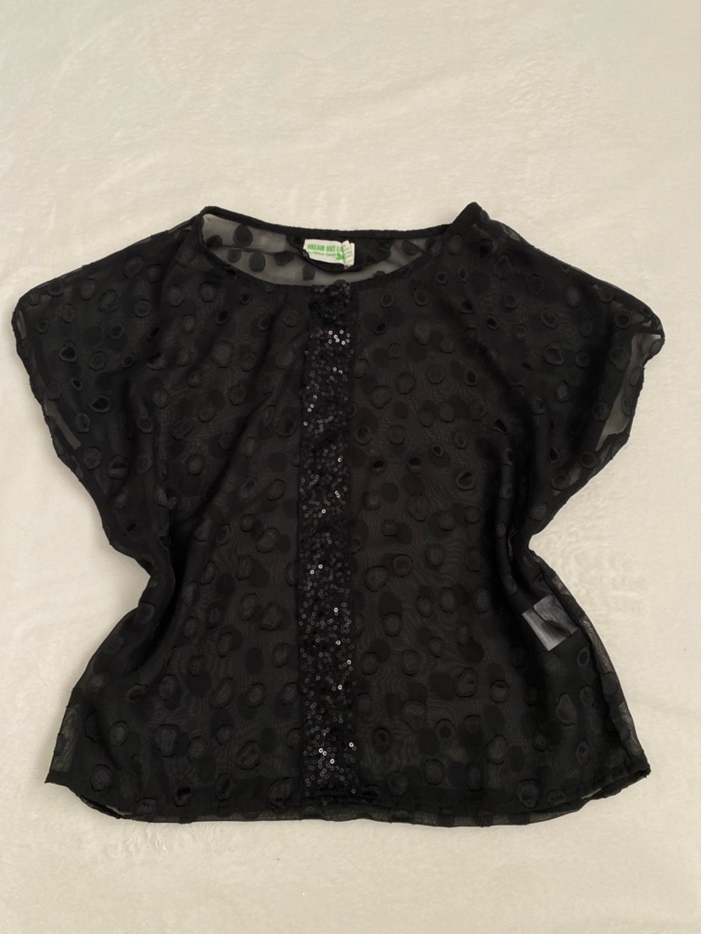 Y2K Black Sheer Polka Dot Sequin Front Top- by Selena Gomez